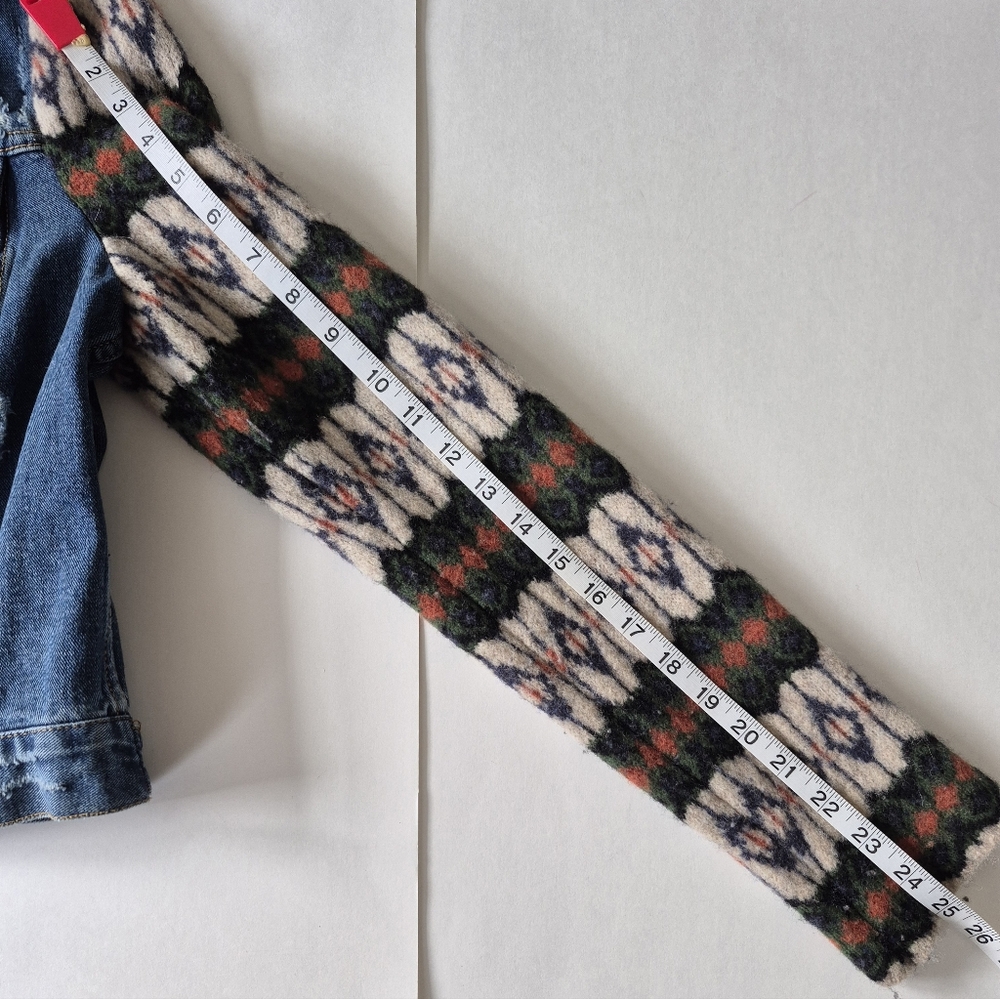 Free People Denim Jacket Cypress Aztec Wool Long Sleeve Distressed BOHO Size M - Picture 16 of 16